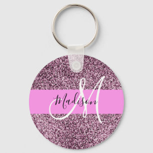 Glam Pink- und Violetter Glitter-Monogramm-Name Schlüsselanhänger