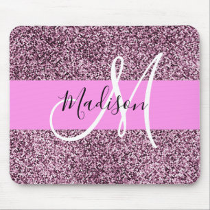 Glam Pink & Violet Glitzer Glitzern Monogram Name Mousepad