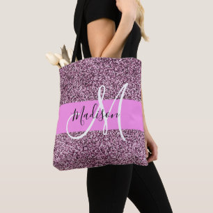 Glam Pink & Violet Glitzer Glitzern Monogram Name Tasche