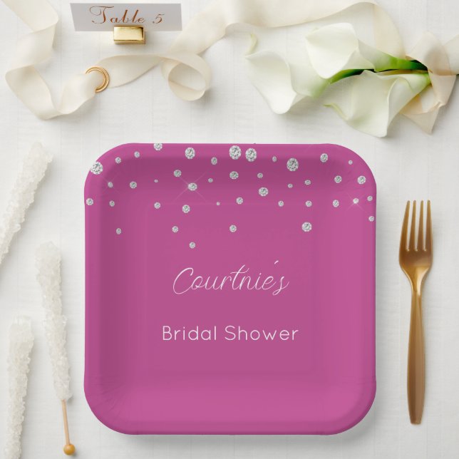 Glam Pink White Diamonds Brautparty Pappteller (Hochzeit)