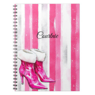 Glam Pink White Fur High Heel Stiefel Notizblock