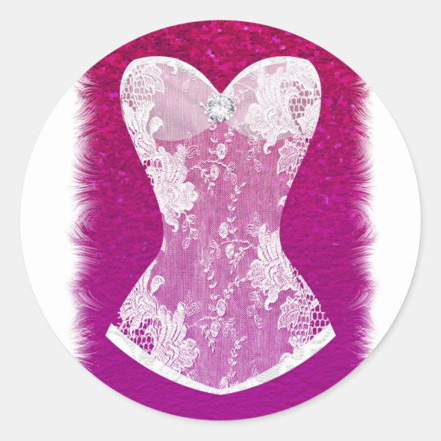 Glam Pink & White Trendy Lingerie Dusche Gefallen Runder Aufkleber (Vorderseite)