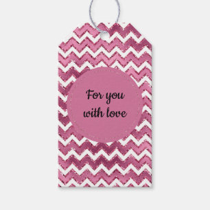 Glam Pink White Zigzag Streifen Geschenkanhänger