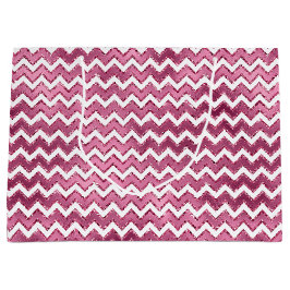 Glam Pink White Zigzag Streifen Große Geschenktüte