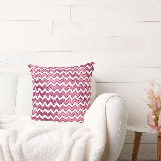 Glam Pink White Zigzag Streifen Kissen (Liege)