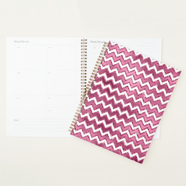 Glam Pink White Zigzag Streifen Planer (Anzeige)