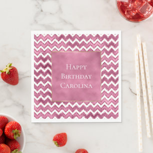 Glam Pink White Zigzag Streifen Serviette