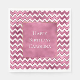 Glam Pink White Zigzag Streifen Serviette