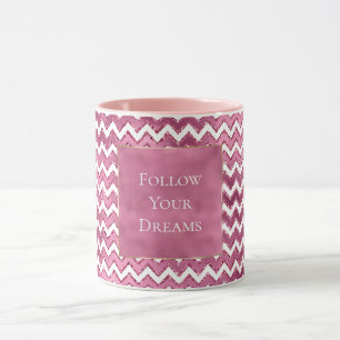 Glam Pink White Zigzag Streifen Tasse