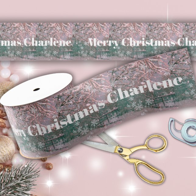 Glam Pink Winter Christmas Blessings Ripsband (Von Creator hochgeladen)