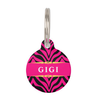 Glam Pink Zebra Print Personalized Haustiermarke