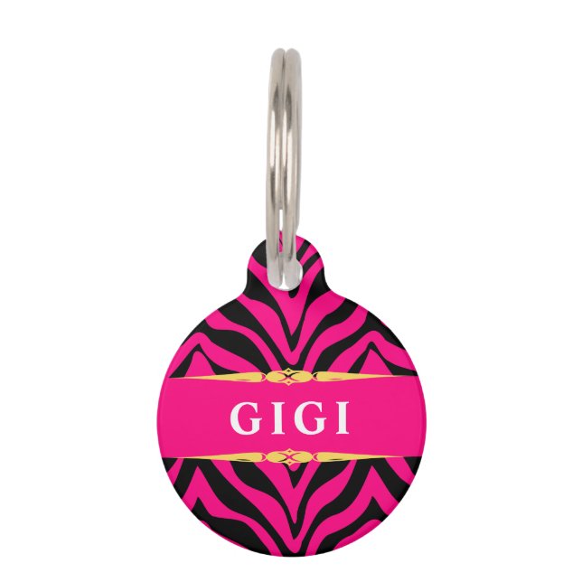 Glam Pink Zebra Print Personalized Haustiermarke (Vorderseite)