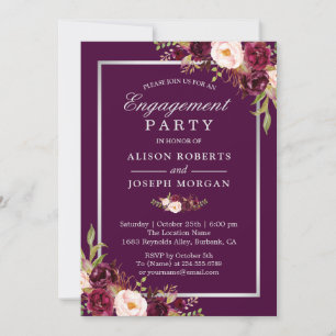 Glam Plum Lila Floral Wedding Party Einladung