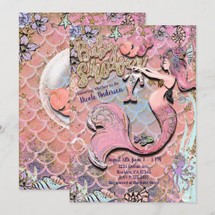 Glam Prego Mermaid Gold Glitzer Baby Dusche Einladung
