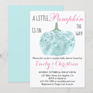 Glam Pumpkin Aqua Turquoise Glitzer Babydusche Einladung