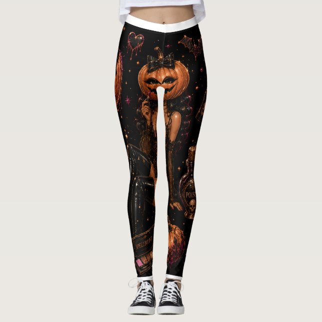 Glam Pumpkin Makeup Halloween Leggings (Vorderseite)