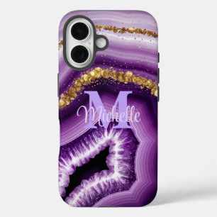 Glam Purple Agate Geode iPhone 16 Tough Coque