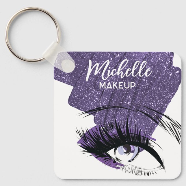 Glam Purple Sparkly Glittery Eye Makeup Artist  Schlüsselanhänger (Vorderseite)