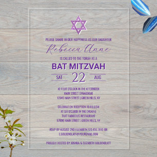 Glam Purpur Chic Traditionelle Elegante Bat Mizwa Acryleinladungen