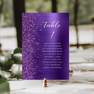 Glam purpur Glitter Metallic Schrift Hochzeit Tischnummer