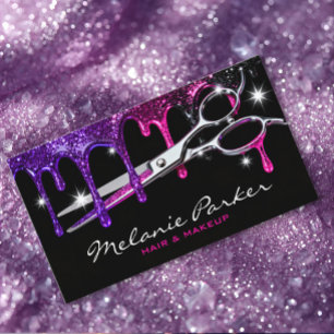 Glam purpur pink glitzernde Tropfhaarfrisur-Stylis Visitenkarte