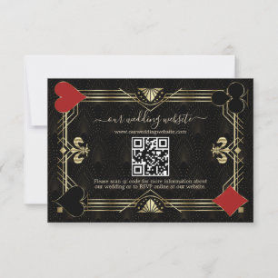 Glam QR Code Black Gold Art Deco Hochzeit RSVP Karte