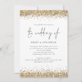 Glam QR Code Gold Glitzer Borders Wedding Einladung