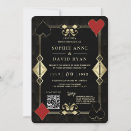 Glam QR Code Roaring 20er Gold Art Deco Hochzeit Einladung