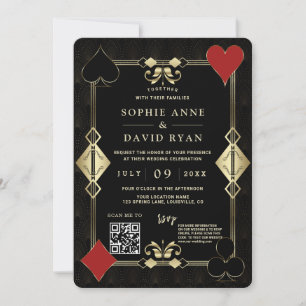 Glam QR Code Roaring 20er Gold Art Deco Hochzeit Einladung