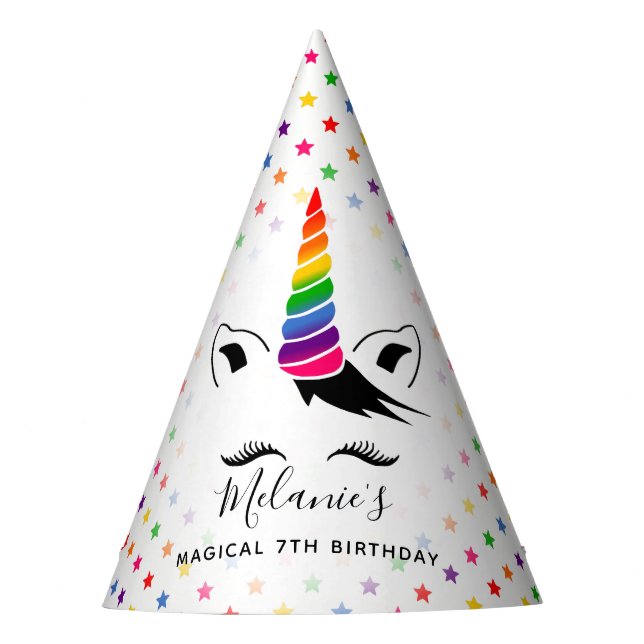 Glam Rainbow Unicorn Geburtstag Partyhütchen (Vorderseite)