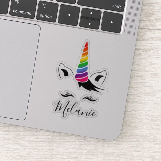 Glam Rainbow Unicorn Name Aufkleber (Detail)