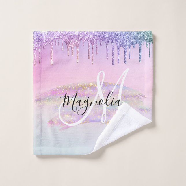 Glam Rainbow Unicorn Ombre Parties scintillant Mon (Gant de toilette)