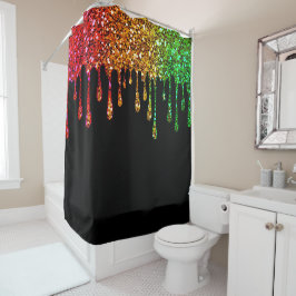 Glam Rasta Rainbow Glitzer Tropfens Black Duschvorhang