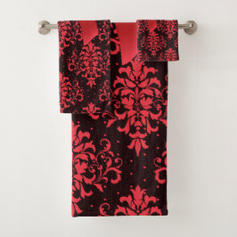 Glam Red Bow-Red Lace-Black Badhandtuch Set