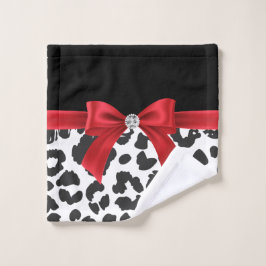Glam Red Bow-White Leopard Print Black Badhandtuch Set
