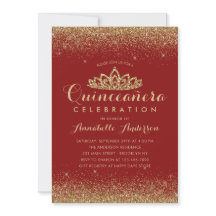 Glam Red Burgundy Quinceañera Gold Tiara Glitzer