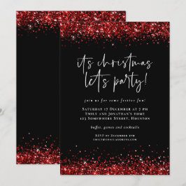 Glam Red Glitzer Borders Lasse Party Weihnachten Einladung