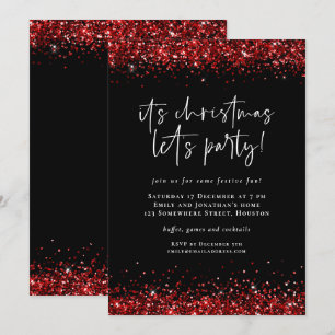Glam Red Glitzer Borders Lasse Party Weihnachten Einladung