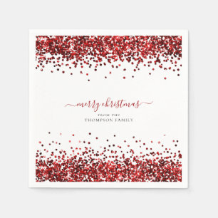 Glam Red Glitzer Name Merina Christmas White Serviette