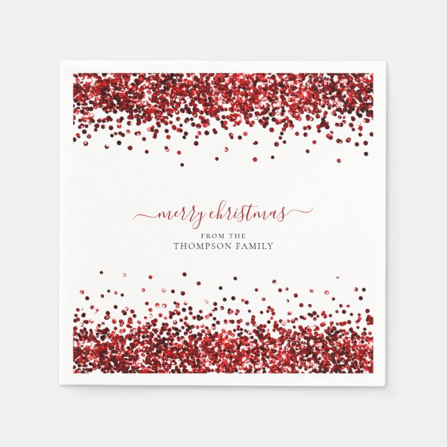 Glam Red Glitzer Name Merina Christmas White Serviette (Vorderseite)