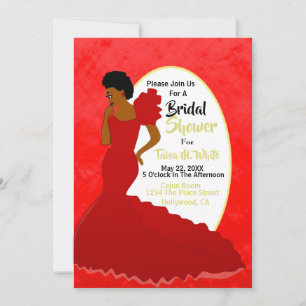 Glam Red & Gold African American Brautparty Einladung