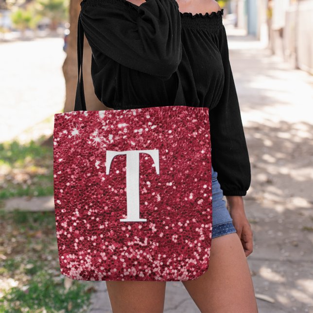 Glam Red Imitats Glitzer Bokeh Glitzern Monogram Tasche (Red Chunky Glitter Monogram Tote Bag)
