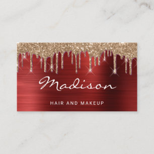 Glam Red Metal Gold Glitzer Tropfen Hair & Makeup Visitenkarte
