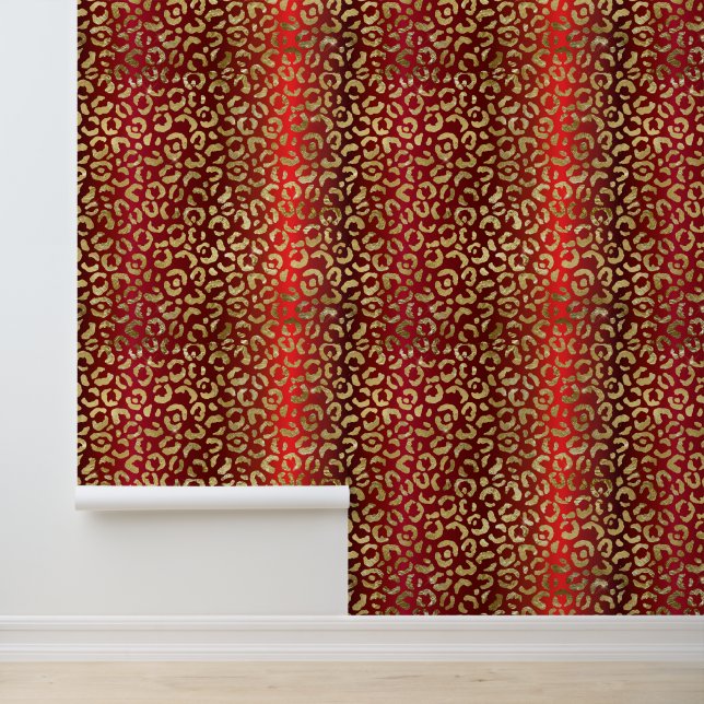 Glam Red Ombre Gold Leopard Muster Tapete (Anwendung)