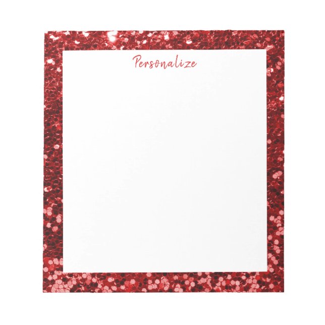 Glam Red Sequin Glitzer Sparkle Border Personalisi Notizblock (Vorderseite)