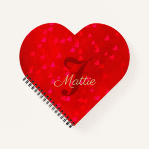Glam Red Valentine Gold Name Heart Spiral Notebook Notizbuch