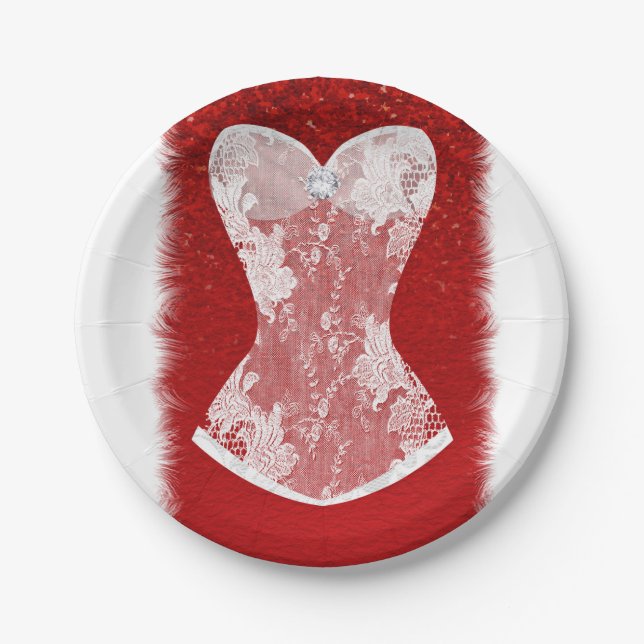Glam Red & White Holiday Lingerie Dusche Party Pappteller (Vorderseite)