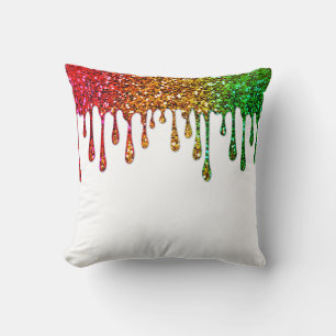 Glam Red Yellow Green Rasta Rainbow Glitzer Tropfe Kissen