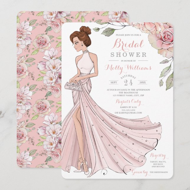 Glam Redhead Bride Brautparty Einladung (Vorne/Hinten)