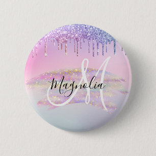 Glam Regenbogen Einhorn Ombre Glitter Rosa Monogra Button